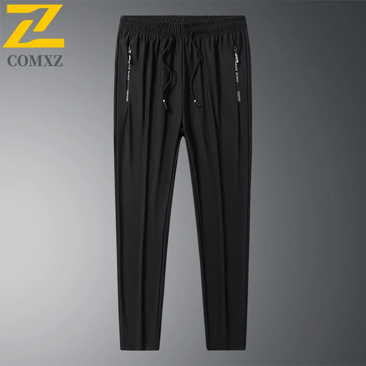 2025 Summer Men's Thin Ice Silk Casual Pants Loose Fit Plus Size Quick-Dry Elastic Joggers 9/4 Length Tapered Ankle Sweatpants