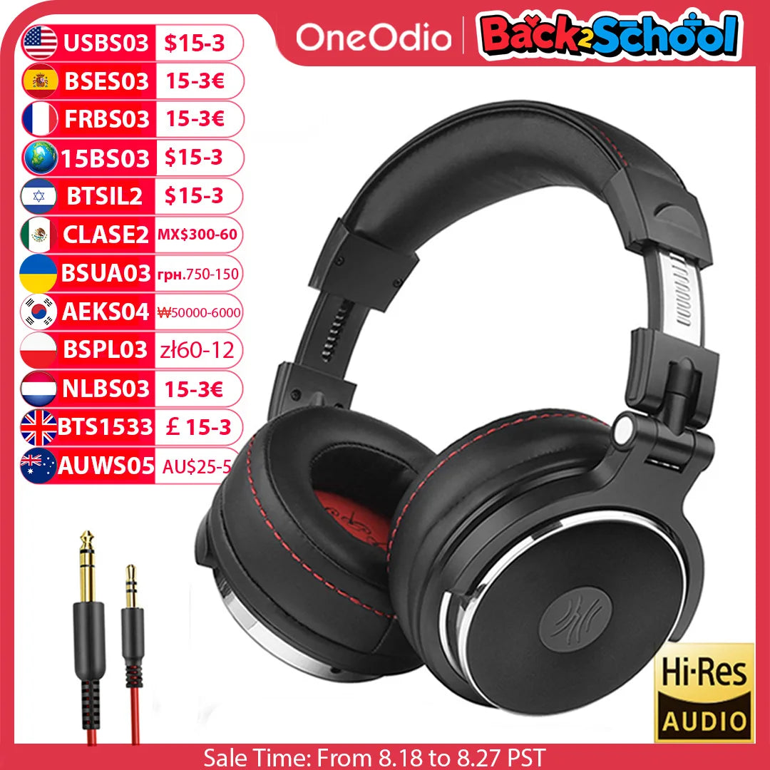 Oneodio Wired Headphones Professional Studio DJ Headphone With Microphone Over Ear Hi-Res Headset Monitoring For Music Phone