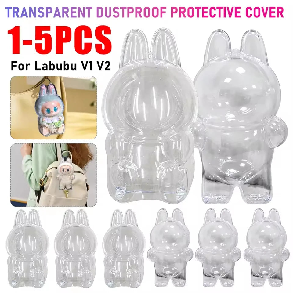 New For Labub V1 V2 Transparent Protective Cover Dustproof Hanging Plush Doll Bag Monster Toy Elf Doll Storage Box Display Cover