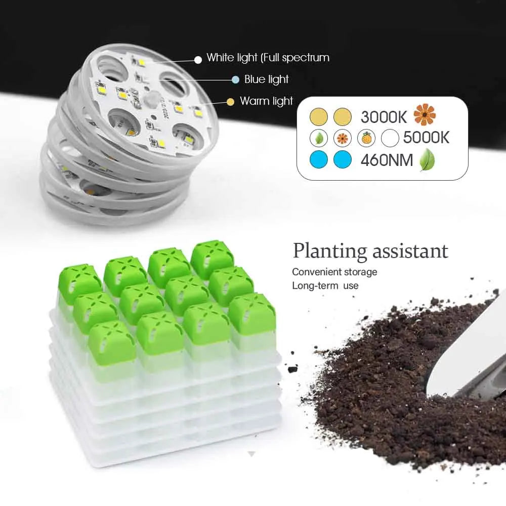 LED Grow Light Seedling Starter Tray Kit with Transparent Cover Indoor Garden Greenhouse Flower Plants Nursery Germination Box