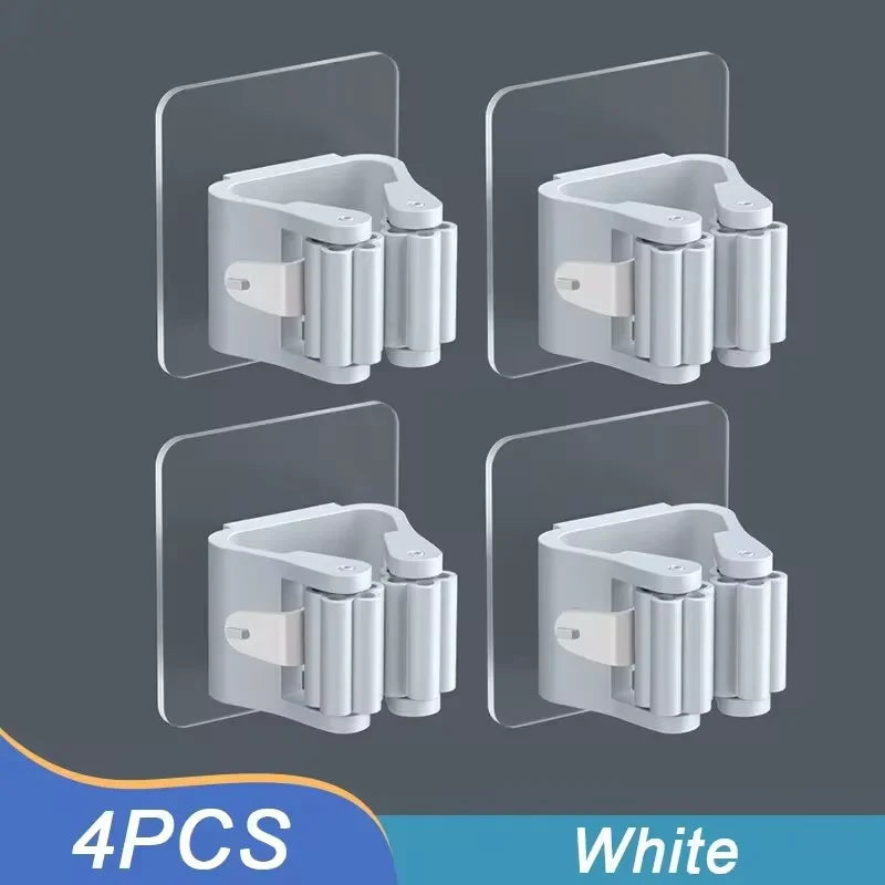 Mop Hanger 4 Pack,Broom Holder Self Adhesive Hanger Wall Mount for Hanging and Storaging Organizing Laundry Room Bathroom