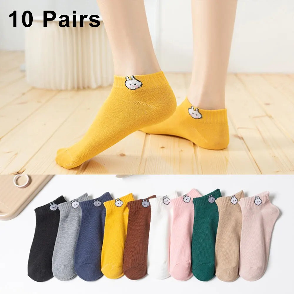 10 Pairs Women Low Tube Socks Set Cute Bear Pattern Fashion Breathable For Female Casual Style Comfortable Socks