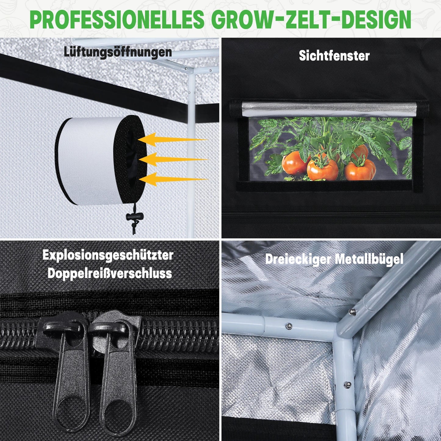 Grow Tent Complete Set Highly Reflective Mylar Canvas Centrifugal Fans Activated Carbon Air Filter with LED Grow Lamps