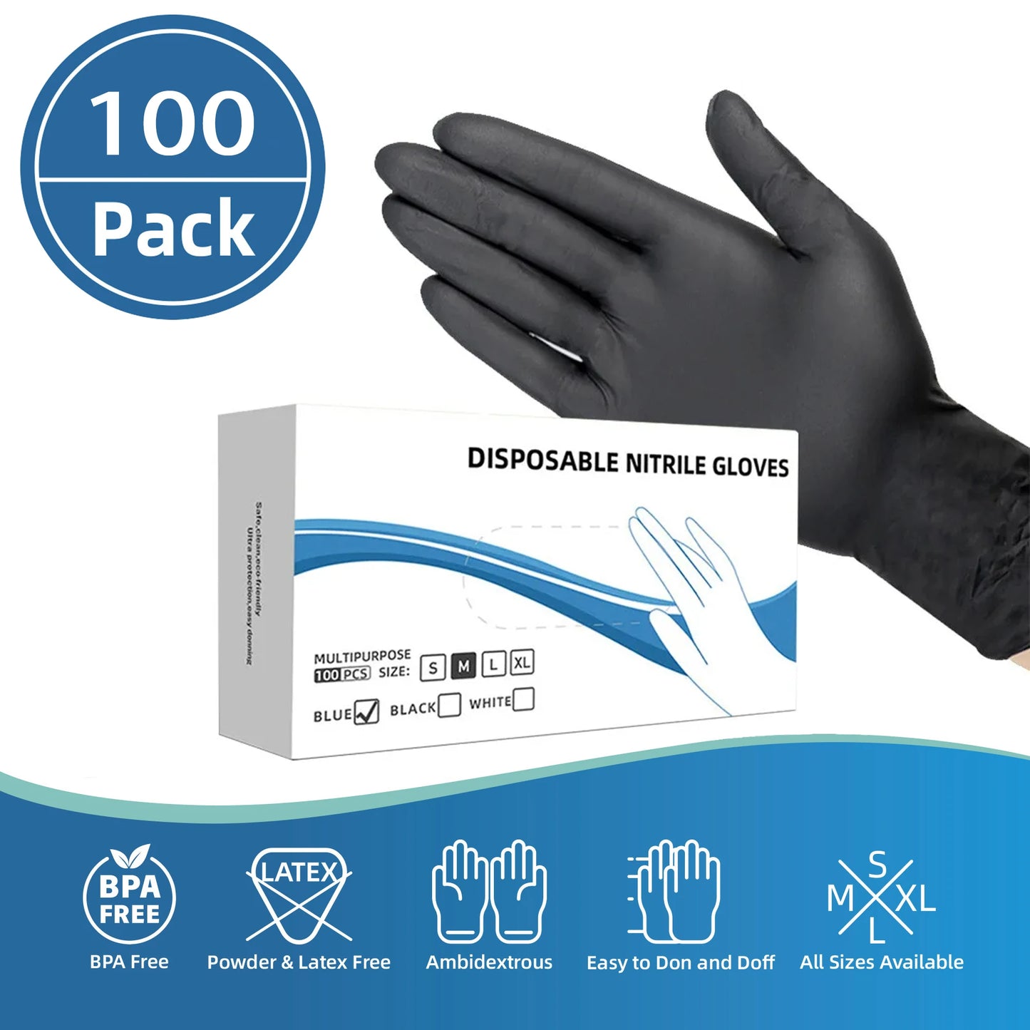100/200 Pack Disposable Black Nitrile Gloves For Household Cleaning Work Safety Tools Gardening Gloves Kitchen Cooking Tools