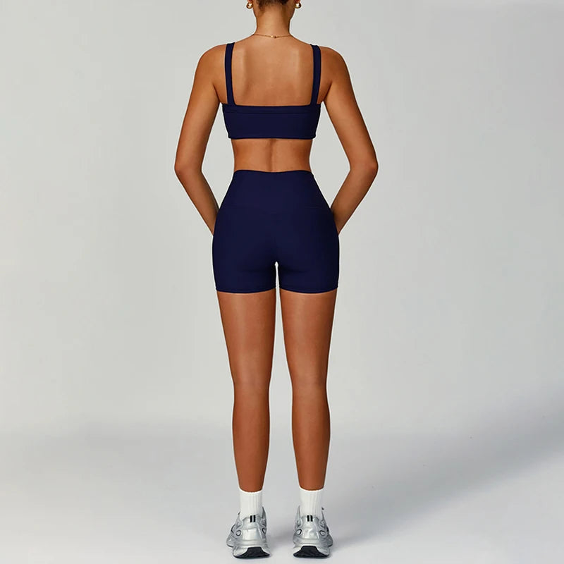 TRY TO BN Women's Tracksuit Shorts Sets Yoga Sports Bra Seamless Ribbed Fitness Workout Running Training Tight Gym Clothes Woman