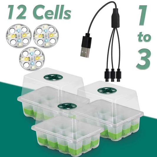 LED Grow Light Seedling Starter Tray Kit with Transparent Cover Indoor Garden Greenhouse Flower Plants Nursery Germination Box