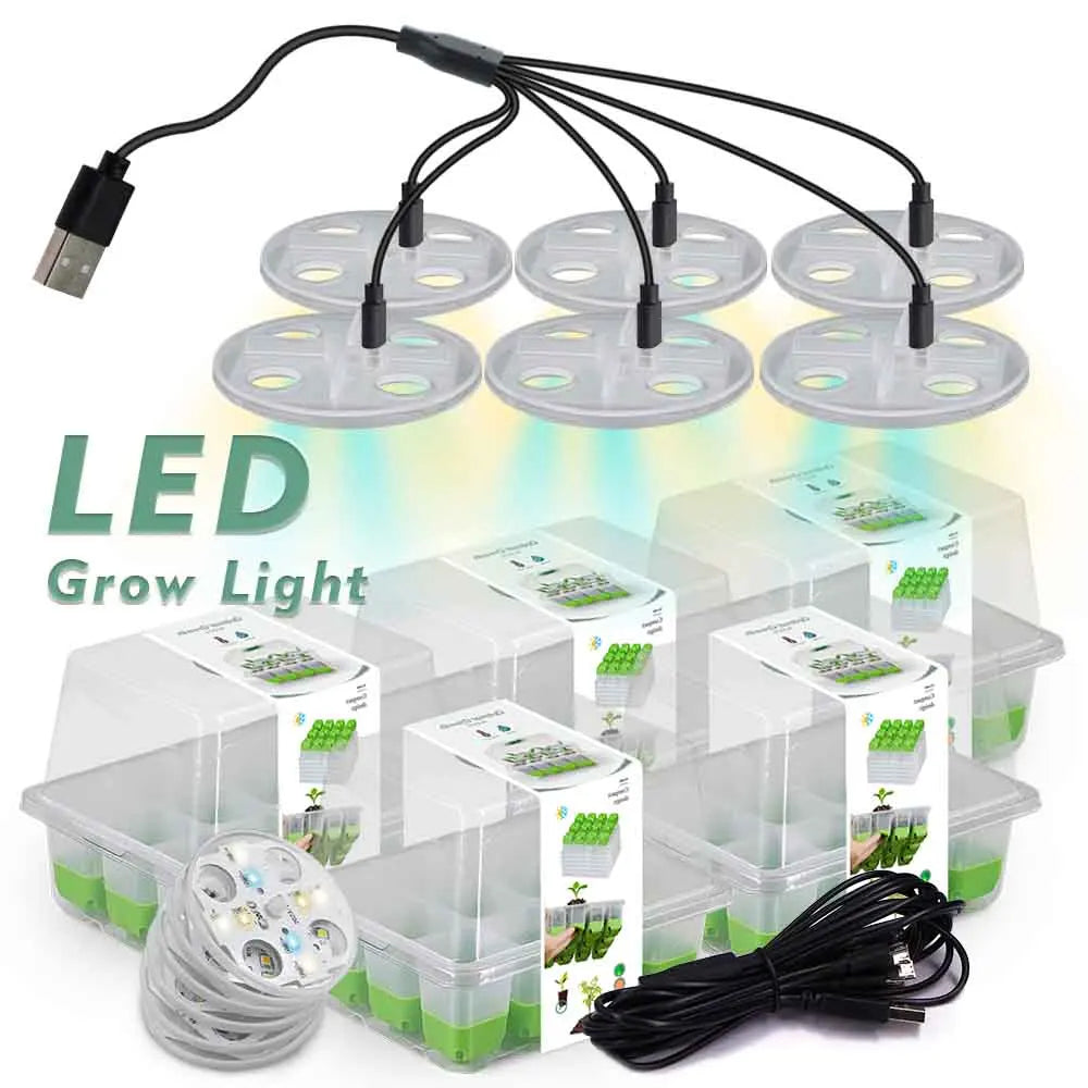 LED Grow Light Seedling Starter Tray Kit with Transparent Cover Indoor Garden Greenhouse Flower Plants Nursery Germination Box