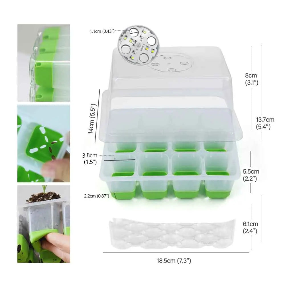 LED Grow Light Seedling Starter Tray Kit with Transparent Cover Indoor Garden Greenhouse Flower Plants Nursery Germination Box