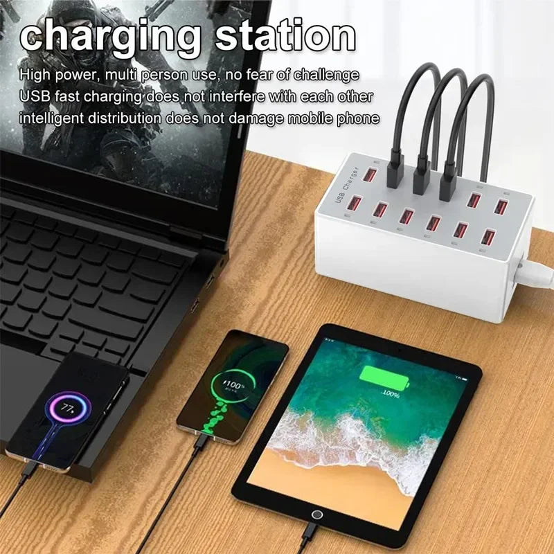 USB Charging Station 60W 12-Ports USB Wall Charger for Multiple Devices Charging Power USB Charger Hub Charging Block Desk