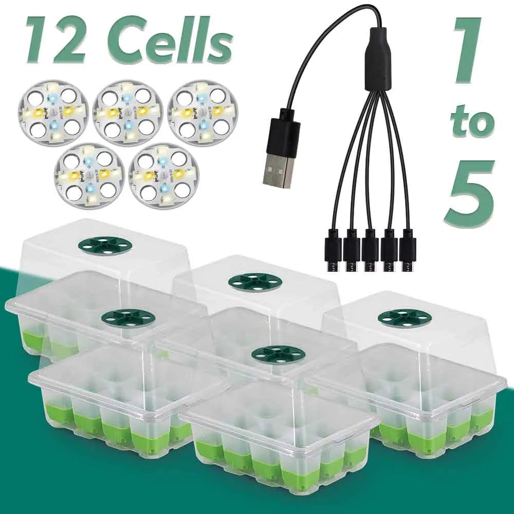 LED Grow Light Seedling Starter Tray Kit with Transparent Cover Indoor Garden Greenhouse Flower Plants Nursery Germination Box