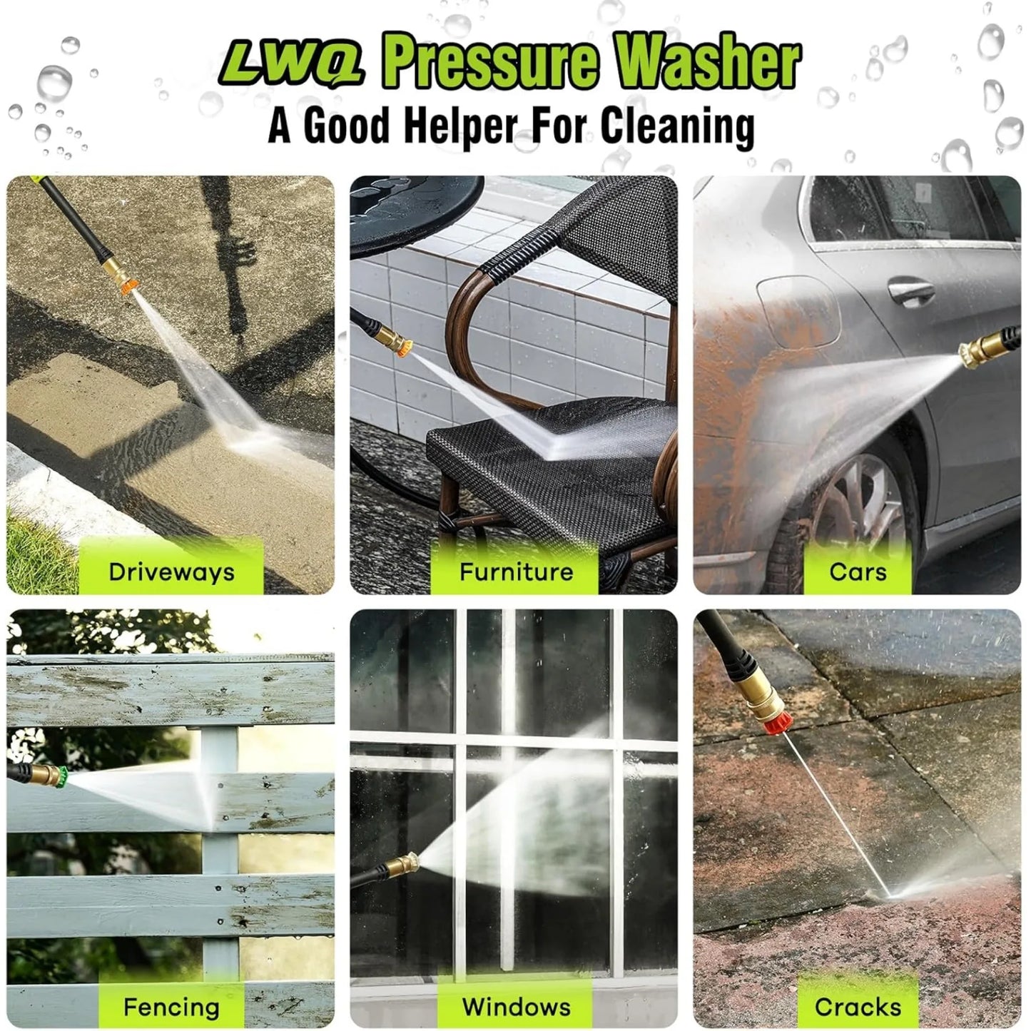 Electric Pressure Washer, 2.5 GPM Power Washer with 4 Quick Connect Nozzles, High Pressure Cleaning Machine with Foam Cannon