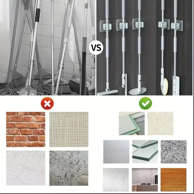 Mop Hanger 4 Pack,Broom Holder Self Adhesive Hanger Wall Mount for Hanging and Storaging Organizing Laundry Room Bathroom