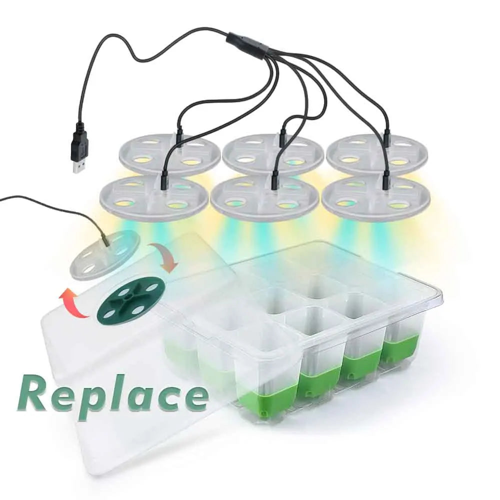 LED Grow Light Seedling Starter Tray Kit with Transparent Cover Indoor Garden Greenhouse Flower Plants Nursery Germination Box