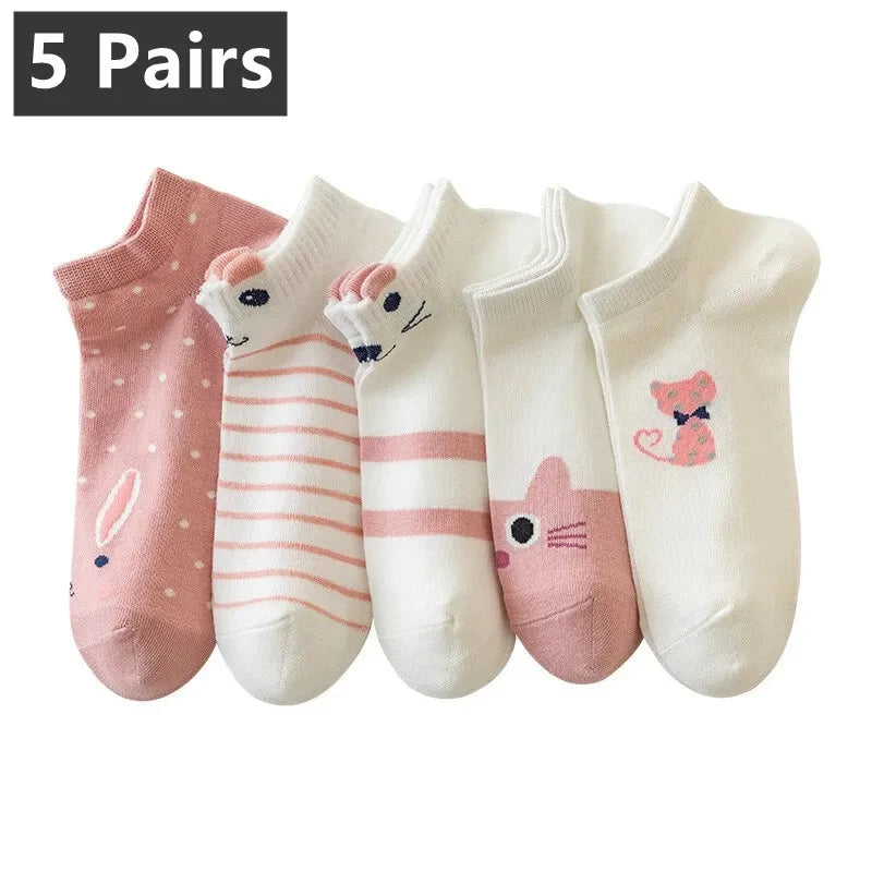 10 Pairs Women Low Tube Socks Set Cute Bear Pattern Fashion Breathable For Female Casual Style Comfortable Socks