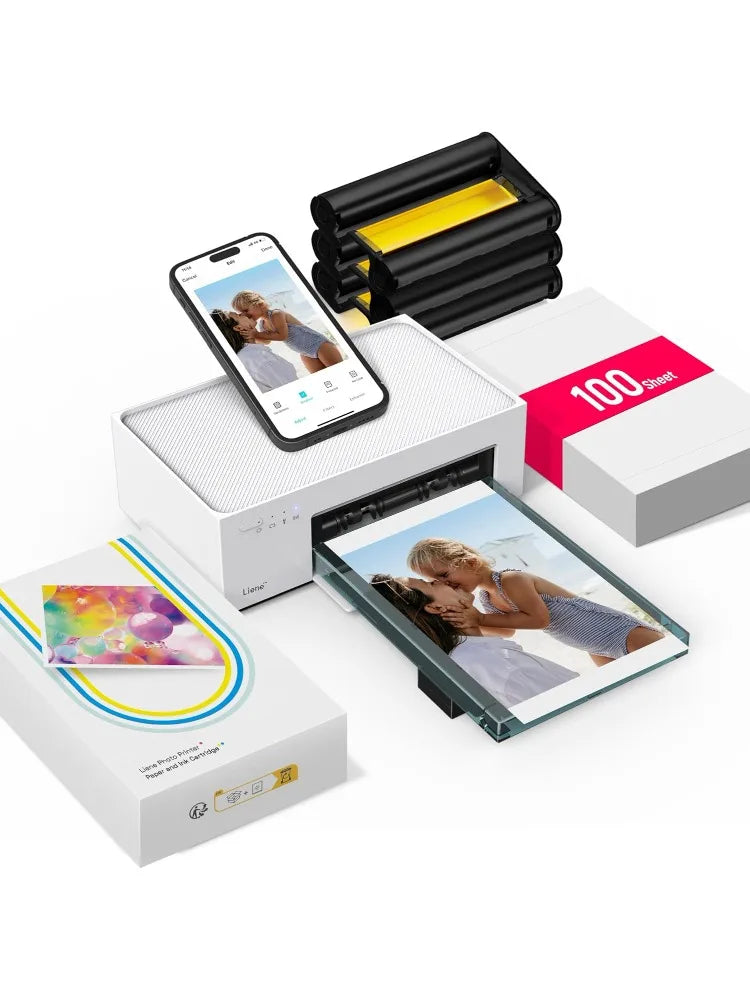 M100 4x6'' Photo Printer, Phone Printer 100 Sheets & 3 Cartridges, Full-Color Photo, Portable Instant Photo Printer for iP