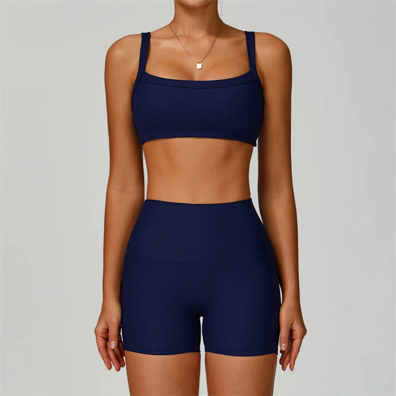 TRY TO BN Women's Tracksuit Shorts Sets Yoga Sports Bra Seamless Ribbed Fitness Workout Running Training Tight Gym Clothes Woman