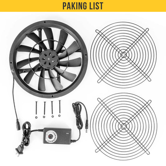 250mm 25cm DC Cooling Fan 12V 250X30mm with AC 110V 115V 220V 230V Power Cord Speed Controller Grow Tent Plant Adjustable