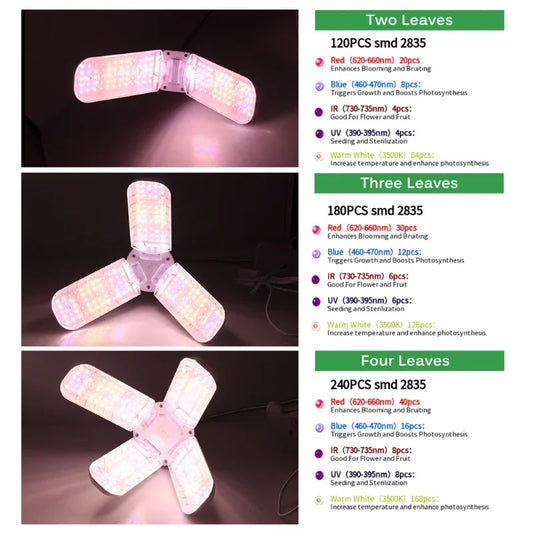 E27 Foldable Phyto Lamp SMD2835 AC85-265V Full Spectrum LED Bulb Grow Light Indoor Plants Bloom Flowering Grow lamp Garden