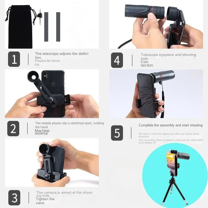 New 2000x25 HD Monocular Telescope Mini Portable Mobile Phone Telescope with Holder Camping Hunting Birdwatching Telescope