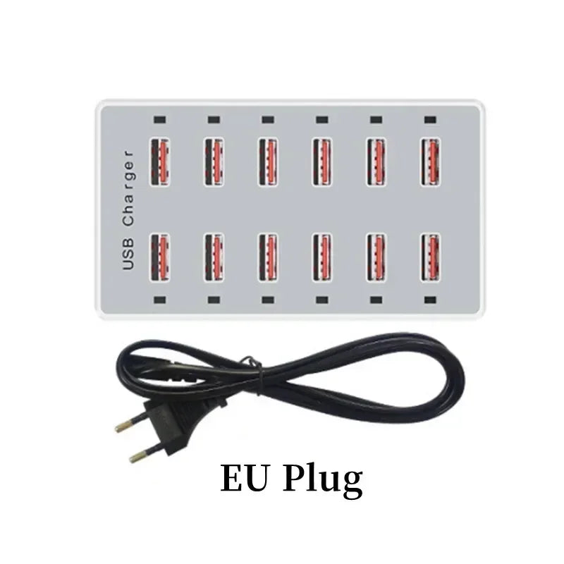 USB Charging Station 60W 12-Ports USB Wall Charger for Multiple Devices Charging Power USB Charger Hub Charging Block Desk