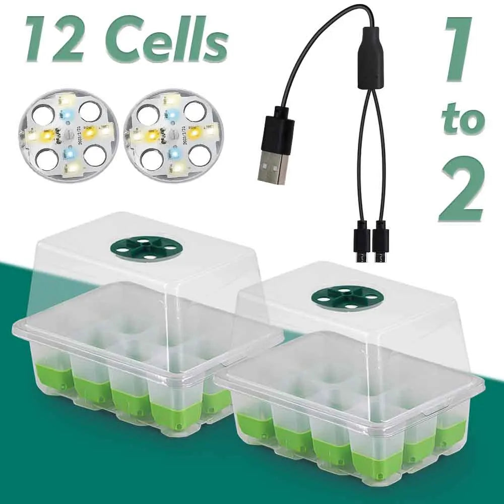 LED Grow Light Seedling Starter Tray Kit with Transparent Cover Indoor Garden Greenhouse Flower Plants Nursery Germination Box