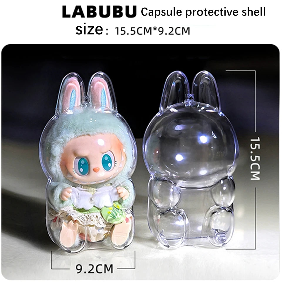 New For Labub V1 V2 Transparent Protective Cover Dustproof Hanging Plush Doll Bag Monster Toy Elf Doll Storage Box Display Cover