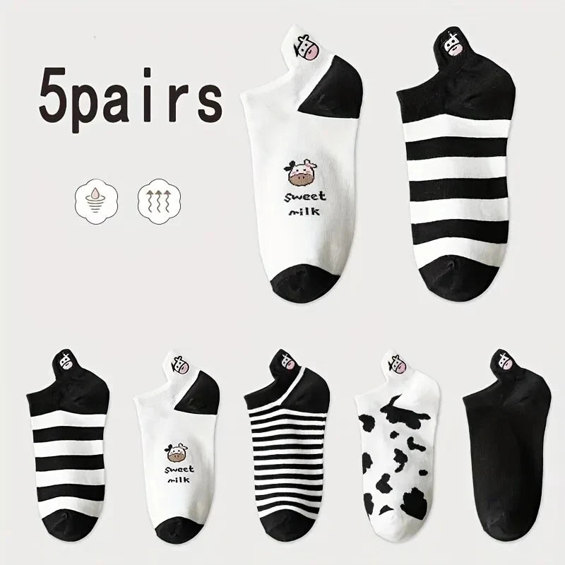 10 Pairs Women Low Tube Socks Set Cute Bear Pattern Fashion Breathable For Female Casual Style Comfortable Socks