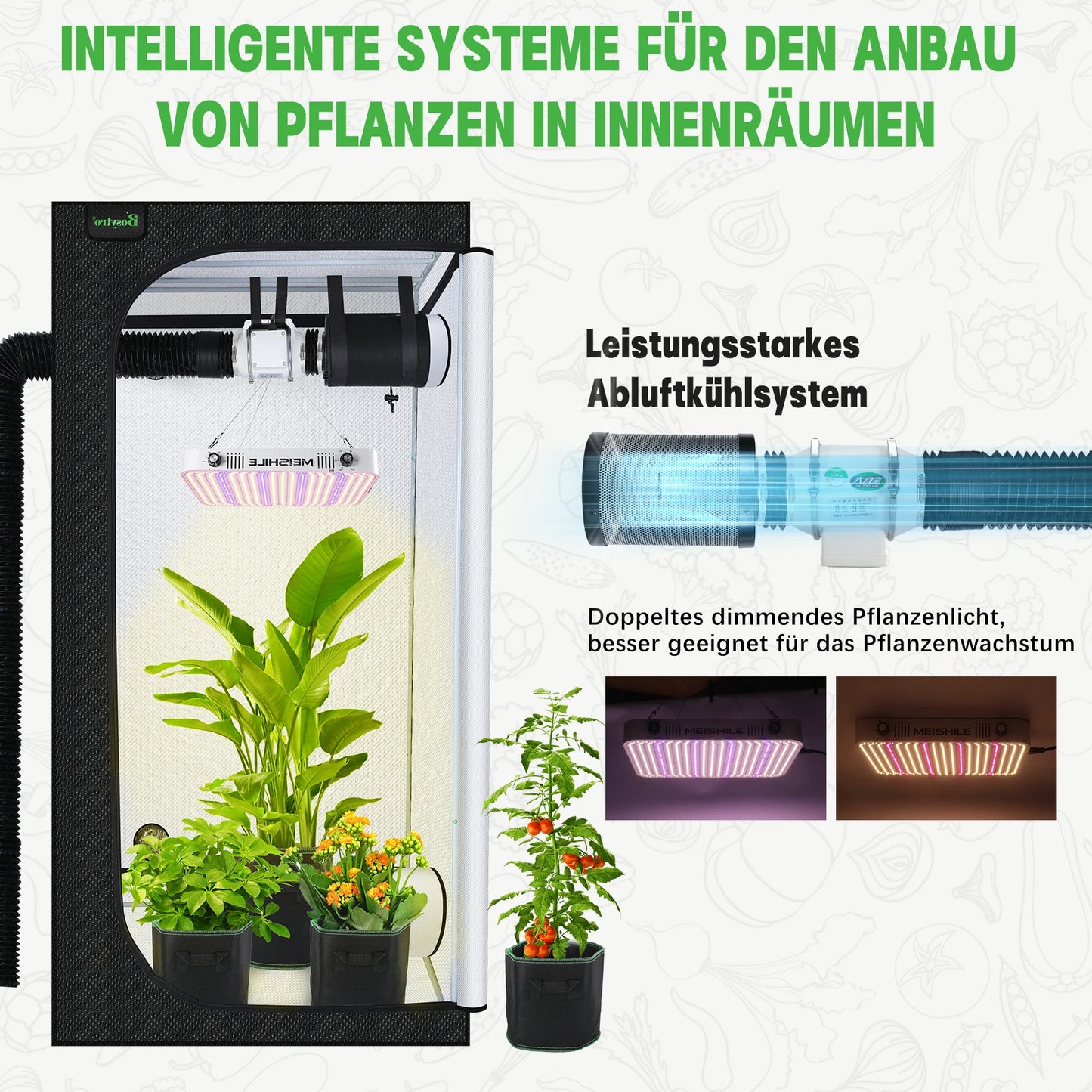 Grow Tent Complete Set Highly Reflective Mylar Canvas Centrifugal Fans Activated Carbon Air Filter with LED Grow Lamps