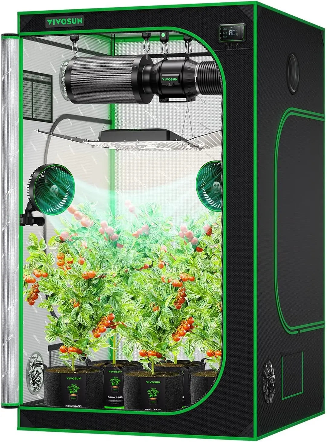 S448 4x4 Grow Tent, 48"x48"x80" High Reflective Mylar with Observation Window and Floor Tray