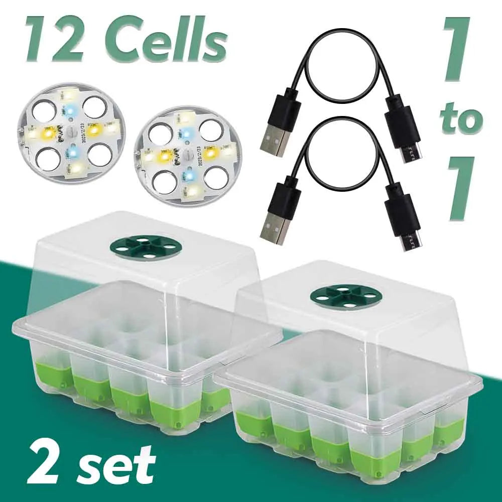LED Grow Light Seedling Starter Tray Kit with Transparent Cover Indoor Garden Greenhouse Flower Plants Nursery Germination Box