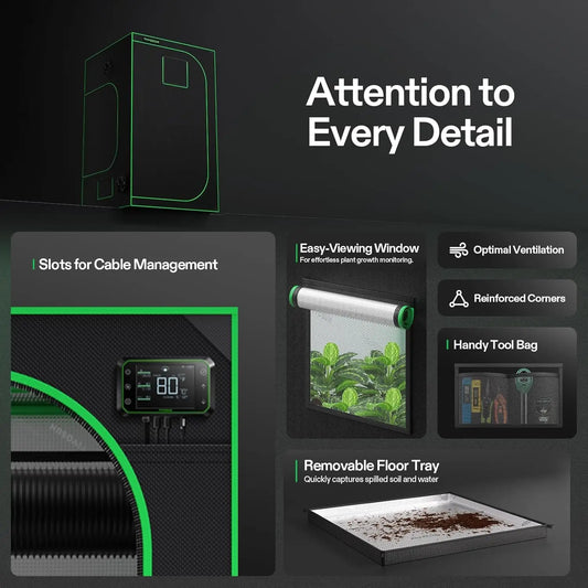 S448 4x4 Grow Tent, 48"x48"x80" High Reflective Mylar with Observation Window and Floor Tray