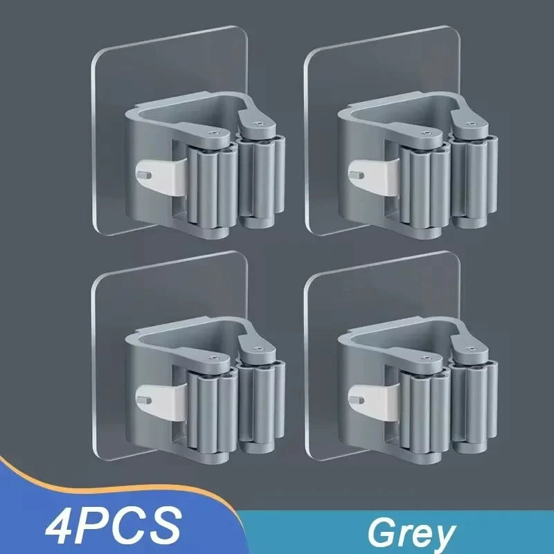 Mop Hanger 4 Pack,Broom Holder Self Adhesive Hanger Wall Mount for Hanging and Storaging Organizing Laundry Room Bathroom