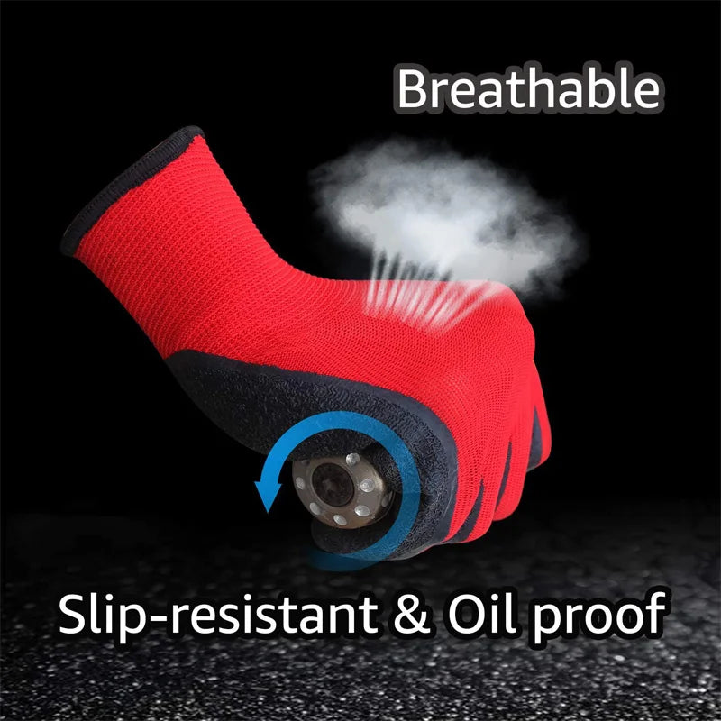 24Pieces/12Pairs Protective Safety Working Glove Knit Polyester Dipped Rubber Latex Palm Gardening Weeding Construction Gloves