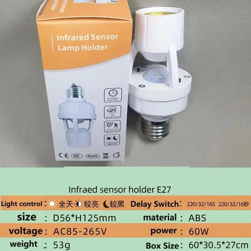 Surface-mounted Infrared Human Body Sensor Switch Lamp Holder Corridor E27 Screw lLamp Holder Auto On/Off Motion Light Socket
