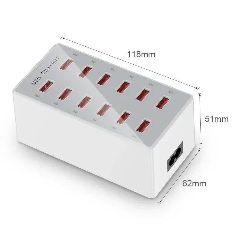 USB Charging Station 60W 12-Ports USB Wall Charger for Multiple Devices Charging Power USB Charger Hub Charging Block Desk