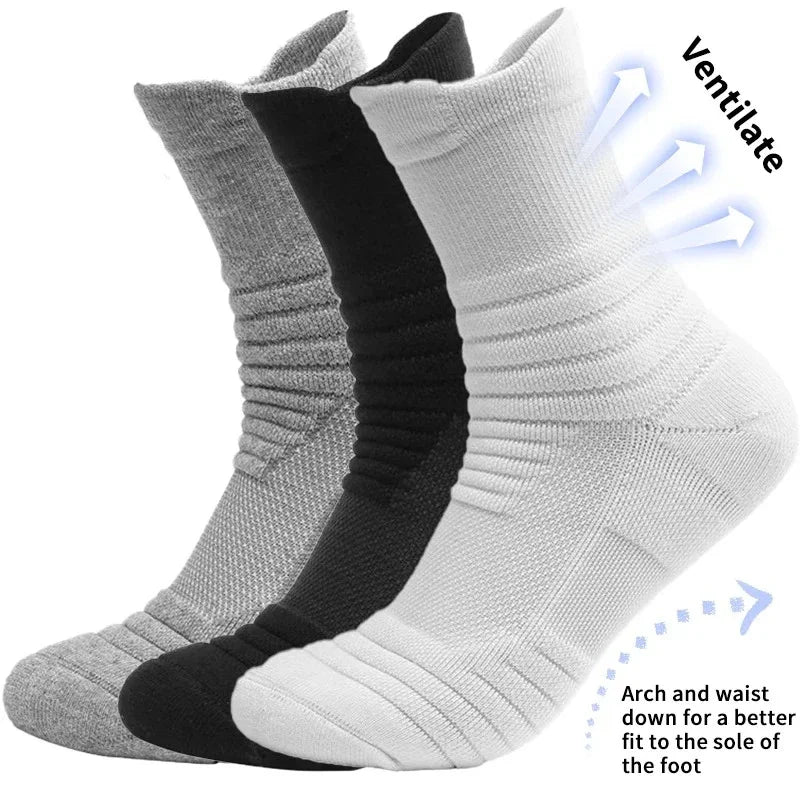 3 Pairs Men's Comfort Fit Cushion Performance Athletic Crew Socks For Outdoor Sports