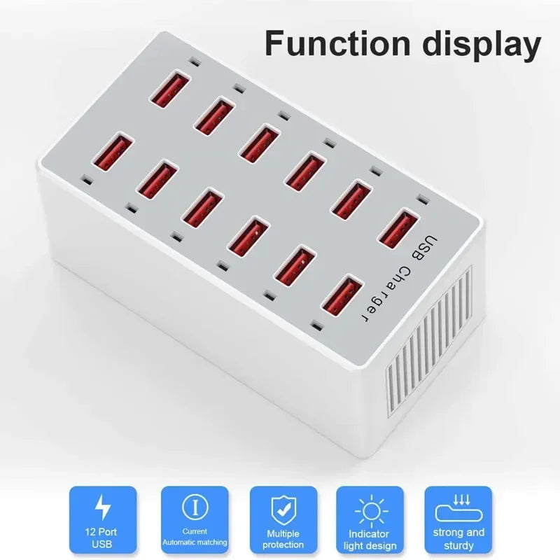 USB Charging Station 60W 12-Ports USB Wall Charger for Multiple Devices Charging Power USB Charger Hub Charging Block Desk