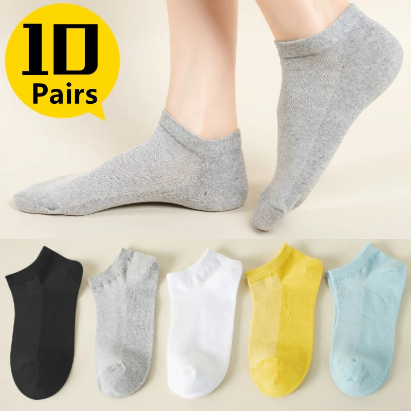 10 Pairs Women Low Tube Socks Set Cute Bear Pattern Fashion Breathable For Female Casual Style Comfortable Socks