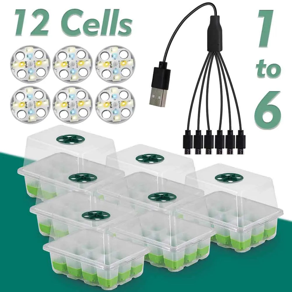 LED Grow Light Seedling Starter Tray Kit with Transparent Cover Indoor Garden Greenhouse Flower Plants Nursery Germination Box