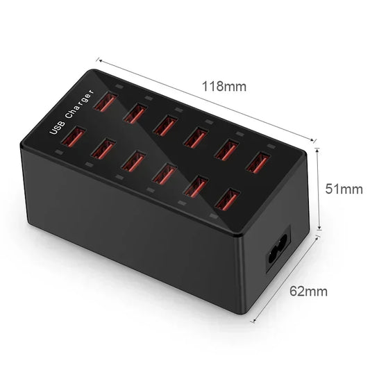 USB Charging Station 60W 12-Ports USB Wall Charger for Multiple Devices Charging Power USB Charger Hub Charging Block Desk